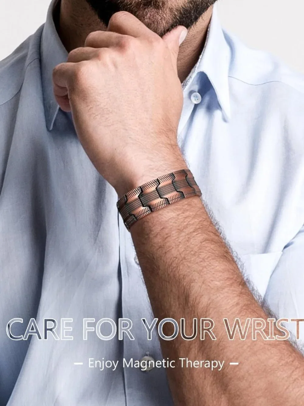 Men's Copper Magnetic Bracelet - Adjustable, 3X Strength Neodymium Magnets, 3500